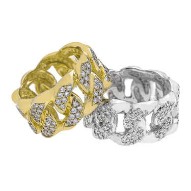 14k yellow Gold Mens Diamond Cuban Link Ring 2 Ctw
